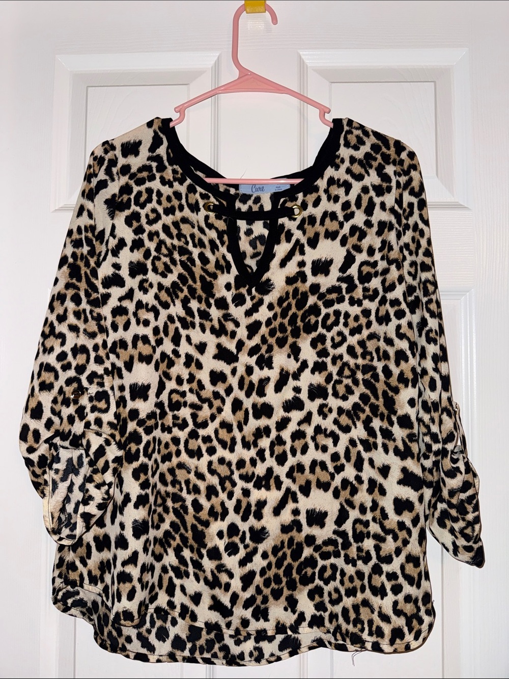 Leopard Print Tunic Top with Black Trim